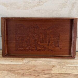 Vintage California Redwood Tray With Spanish Dancing Scene (Rare Find)